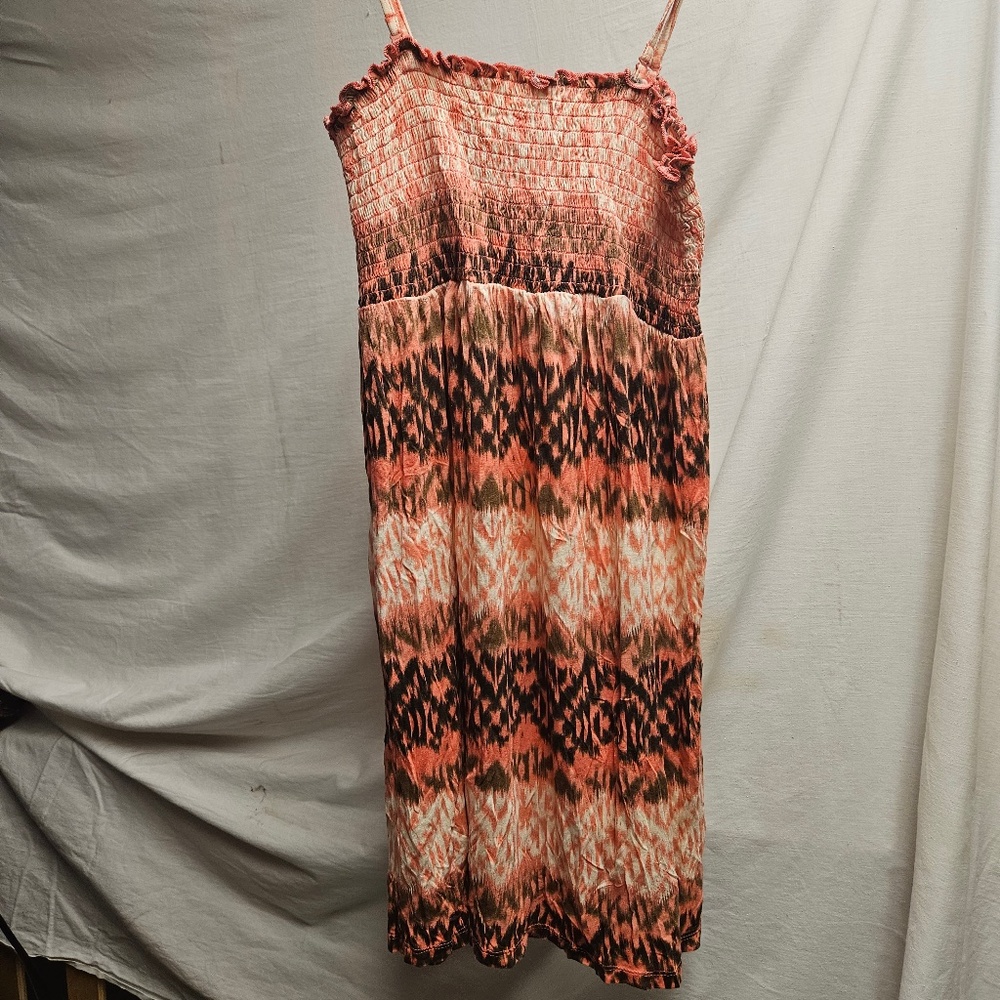 3for$25 MUDD pink brown creme stretch dress large 2000s spaghetti strap scrunch